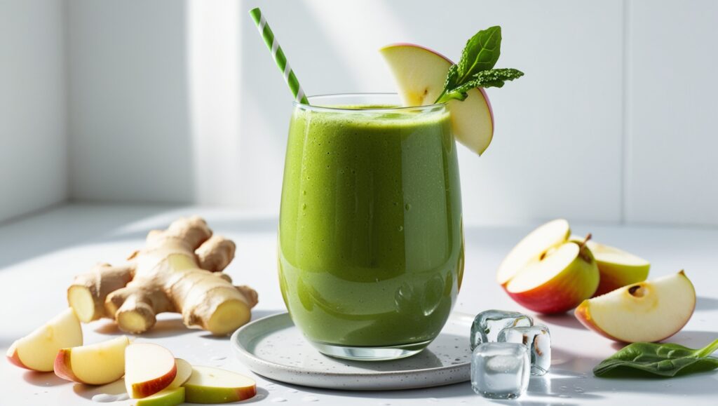 Fresh gut-healing green smoothie with healthy ingredients